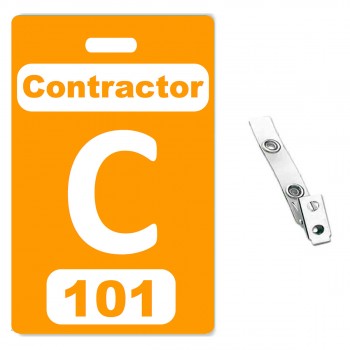 Custom Printed Numbered Orange PVC Contractor Badges - 10 pack